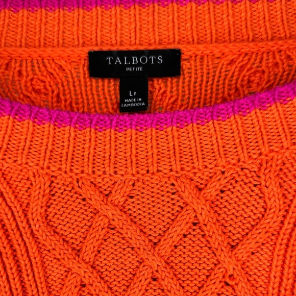 Talbots Orange and Pink Crew Neck Sweater with Stripes and Zipper Detail - Picture 2 of 6